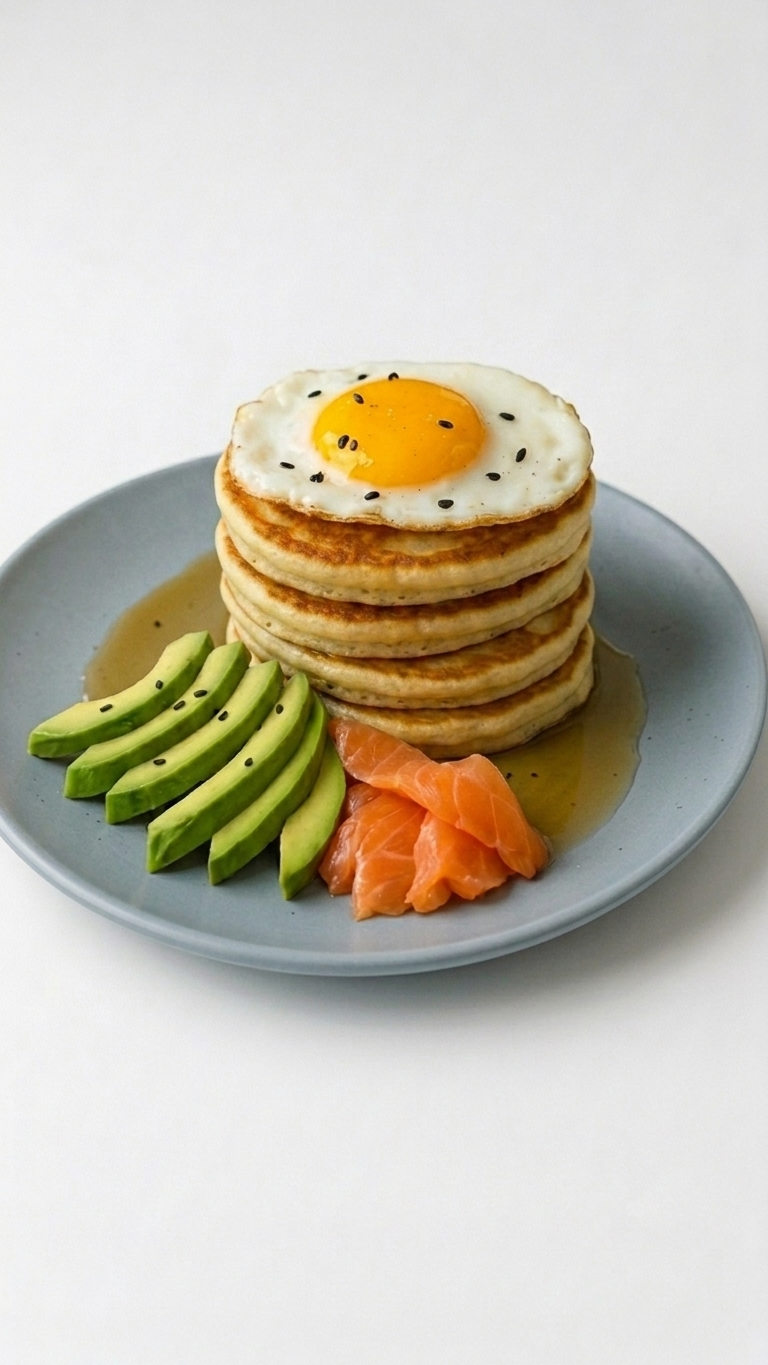 Tortitas con aguacate, salmón y huevo